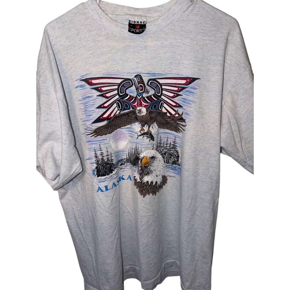 Vintage Signal Sports Alaska Eagle Graphic T-Shirt Grey Heather Mens XL Single